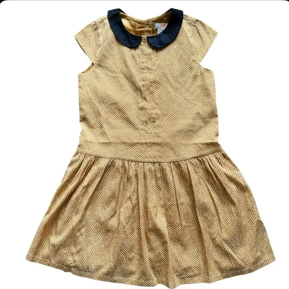 Joe Fresh Girls’ Tan/White Polka Dot Dress Peter Pan Collar Size 6/7